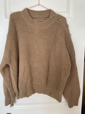 Cider Taupe Crewneck Sweater with Shoulder Buttons